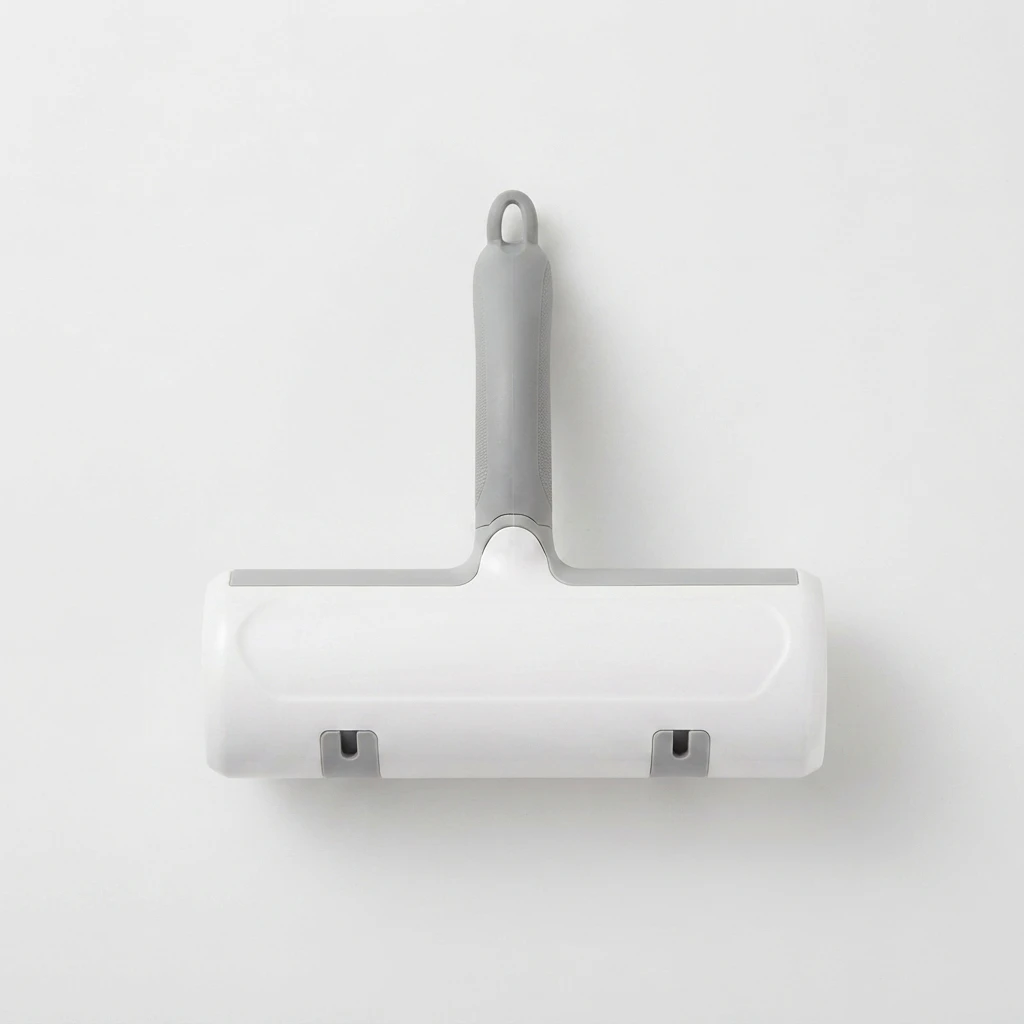 Top-down view of the reusable pet hair removal brush on a white background